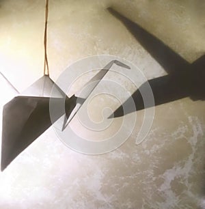 Origami crane with shadow. Nice abstract background
