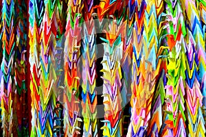 Origami cranes hanging in Kyoto, Japan