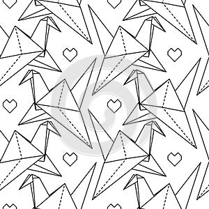 Origami cranes. Seamless and geometric pattern