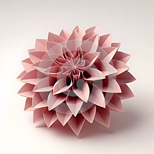 Origami dahlia on white background, paper flower art, paper craft