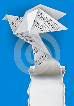 Origami dove with musical notes.