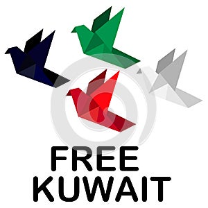 Origami dove is a symbol of freedom, colors of the flag of Kuwait, the day of nationality and liberation Kuwait