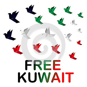 Origami dove is a symbol of freedom, colors of the flag of Kuwait, the day of nationality and liberation Kuwait