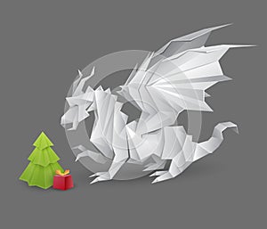 Origami dragon and a Christmas tree