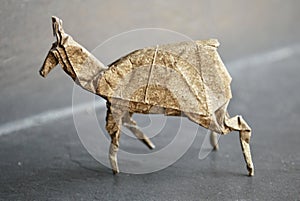 Origami figure of an antelope. They are considered as paper sculptures.