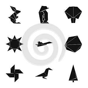 Origami figurine icons set, simple style