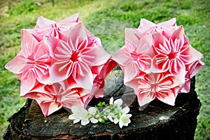 Origami flower balls in pink color