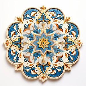 Handmade Iranian Art: Islamic Style Flower Ornament In Blue And Orange photo