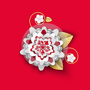 Origami Flower with Petals Leaves Isolated Icon