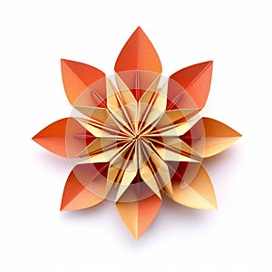 origami flower on a white surface with orange and beige paper