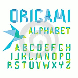 Origami font alphabet with paper