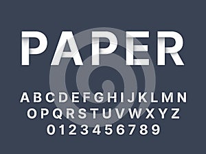 Origami font. White folded paper latin letters and numbers, modern english alphabet, handcrafted simplistic typography