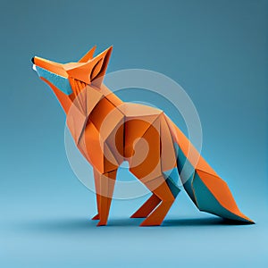 Origami fox on blue background