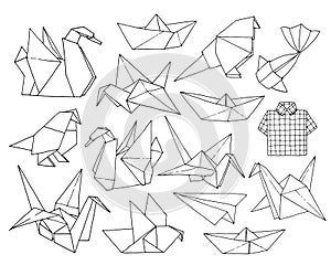 Origami hand drawn vector set