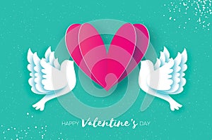 Origami Happy Valentine`s day greeting card. Flying Love