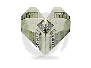 Origami heart of dollars banknotes