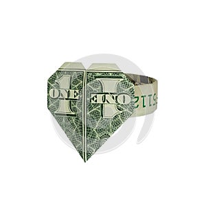 Origami Heart RING Folded Real One Dollar Bill