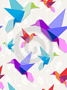 Origami hummingbirds pattern background