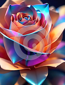 Origami irridescent pearly rose flower holographic close up photo
