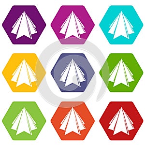 Origami mountain icons set 9 vector