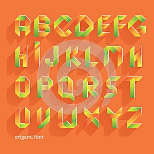 Origami Orange Flat Font. Vector Alphabet Set. Latin letters