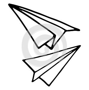 Origami paper airplane Doodle, hand drawn vector doodle illustration of origami airplane