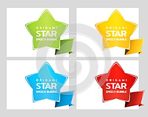 Origami paper banner decorated with star. Sale banner set template design. Special offer. Discount tag, badge, emblem. Web sticker