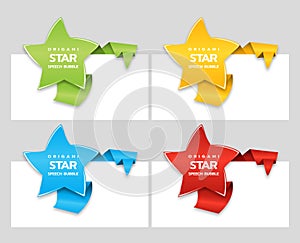 Origami paper banner decorated with star. Sale banner set template design. Special offer. Discount tag, badge, emblem. Web sticker