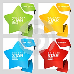 Origami paper banner decorated with star. Sale banner set template design. Special offer. Discount tag, badge, emblem. Web sticker