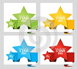 Origami paper banner decorated with star. Sale banner set template design. Special offer. Discount tag, badge, emblem. Web sticker