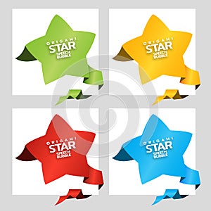 Origami paper banner decorated with star. Sale banner set template design. Special offer. Discount tag, badge, emblem. Web sticker