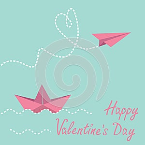 Origami paper boat and paper plane. Happy Valentin