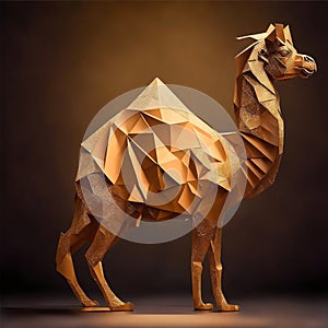 origami paper Camel sculptures in a mesmerizing light golden shiny color, featuring silhouetted forms that are exquisitely