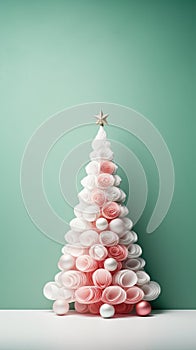 Origami paper craft Christmas tree background. Merry Christmas, Happy New Year concept. Illustration for postcard