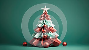 Origami paper craft Christmas tree background. Merry Christmas, Happy New Year concept. Illustration for postcard