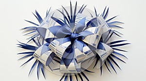 Origami Paper Cut Bow: Prussian Blue Home Decor With Fine Feather Details