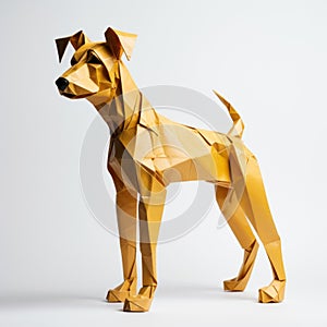 Origami Paper Dog: Golden Hues And Geometric Aesthetics