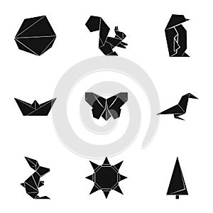 Origami paper icons set, simple style