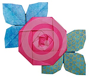 Origami paper pink rose