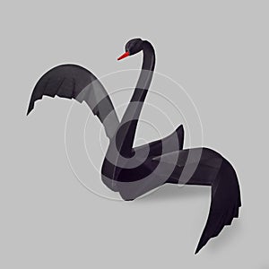 Origami paper rare event black swan on a grey