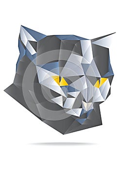 Origami paper vector cat head illustration isolated on white background.