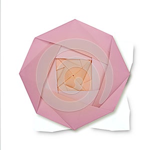 Origami paper yellow pink rose