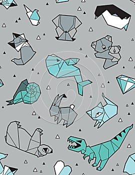 Origami pattern background with animals