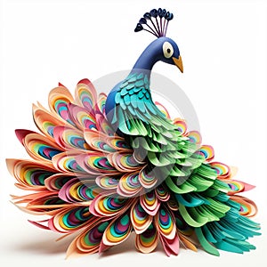 Origami Peacock with Vibrant Plumage