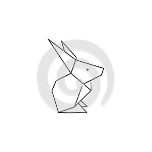 Origami Rabbit Icon in a Trendy minimalistic Linear Style. Folded Paper Animal Figures. Vector Illustration