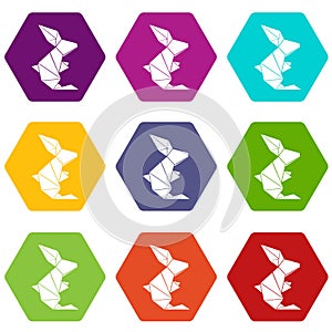 Origami rabbit icons set 9 vector