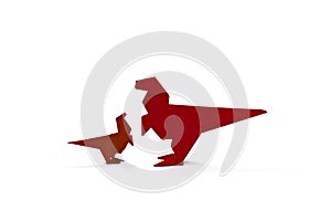 Origami red dinosaur on the white background