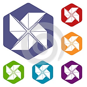 Origami shuriken icons vector hexahedron