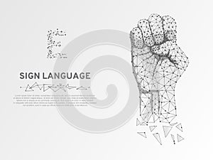 Origami Sign language E letter, hand Polygonal low poly. People silent communication. Vector on white background