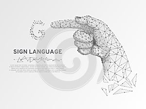 Origami Sign language G letter, hand Polygonal space low poly style. People silent communication wireframe Vector